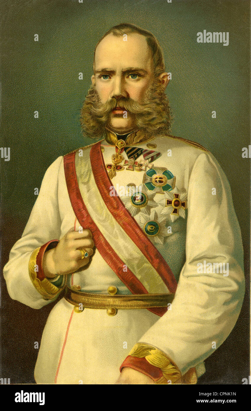 Francis Joseph I., 18.8.1830 - 21.11.1916, Kaiser von Österreich 2.12.1848 - 21.11.1916, halbe Länge, lithograph, Österreich, ca. 1875, Stockfoto