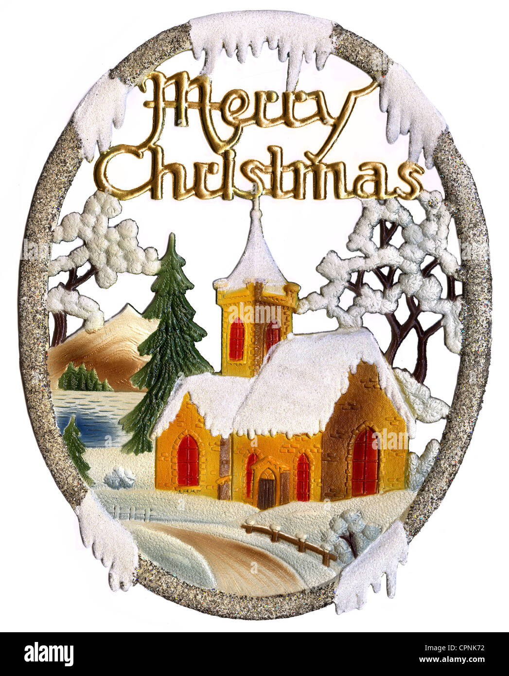 Weihnachten, 'Merry Christmas', Dekoration mit Pappmaché, Großbritannien, um 1959, Zusatzrechte-Clearences-nicht vorhanden Stockfoto
