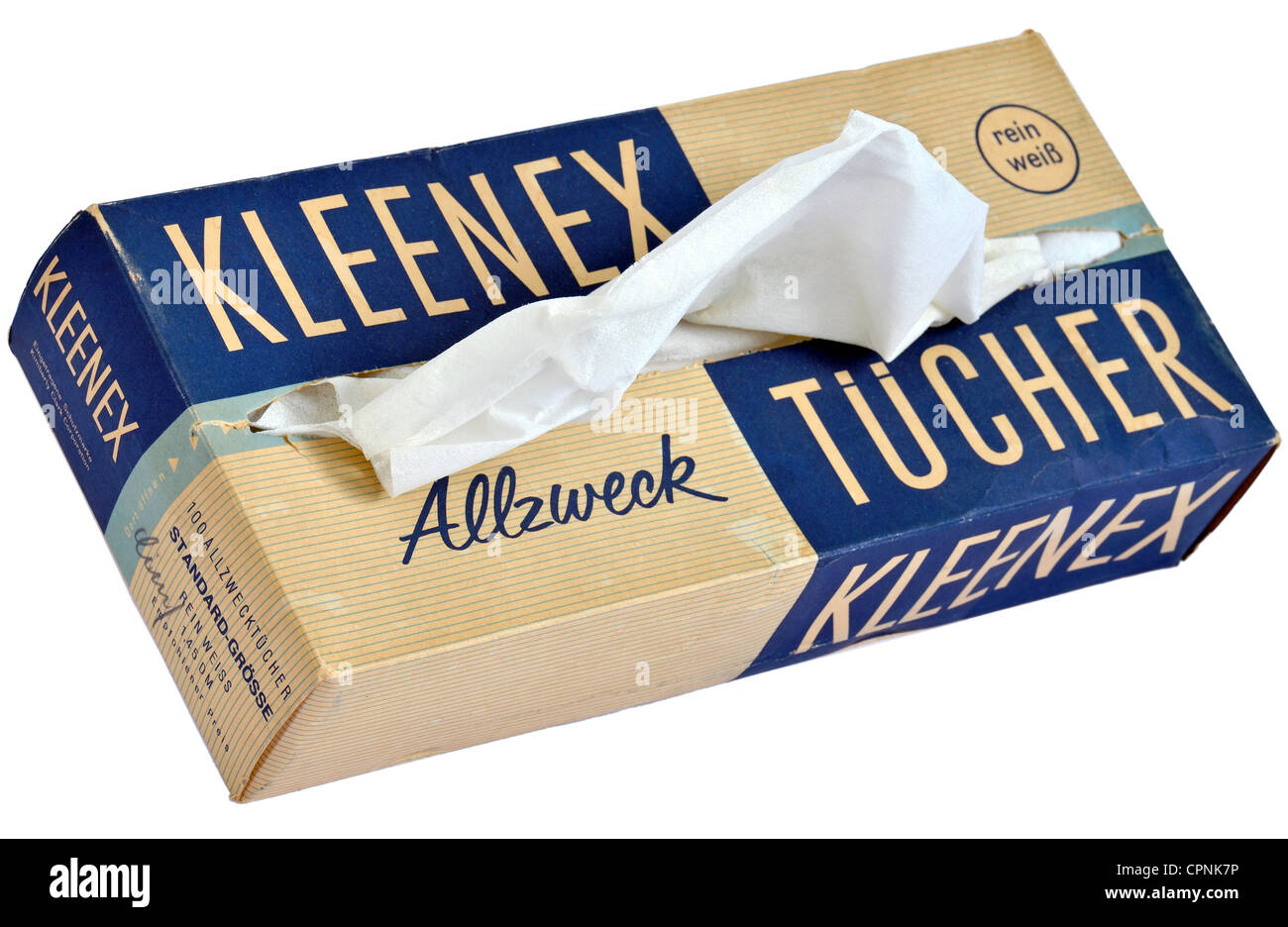 Kosmetik, Kleenex Tissues, 100 Allzweckgewebe, hergestellt von der Zellwatte GmbH Hamburg, ehemals unverbindliche Preisempfehlung: 1.45 DM, Kimberly Clark Corporation, Spenderbox, Deutschland, um 1960, Additional-Rights-Clearences-Not available Stockfoto