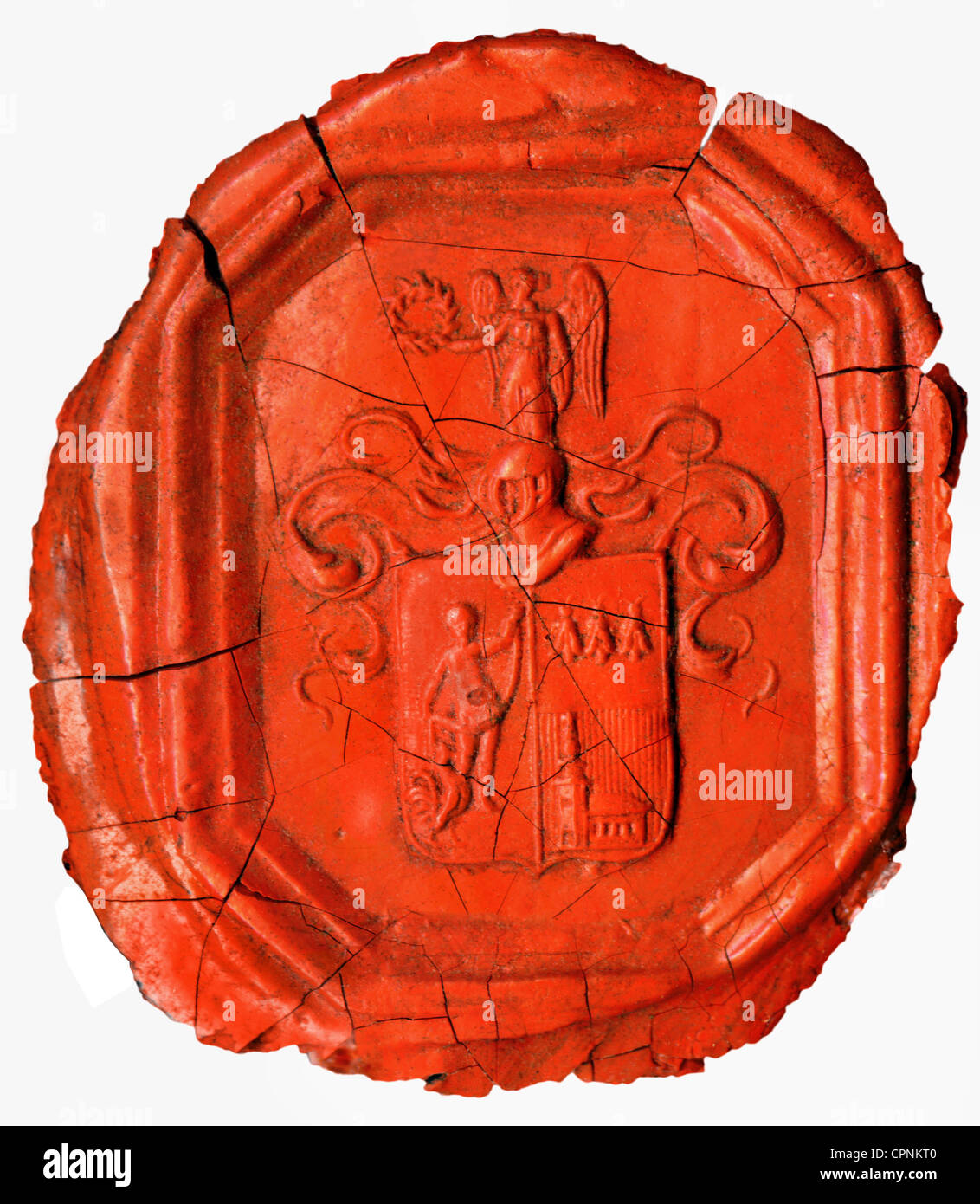 Heraldik, Siegel, Edelrobbe, rot, Siegelwachs, gebrochen, Deutschland, um 1820, Zusatz-Rechteklärung-nicht lieferbar Stockfoto
