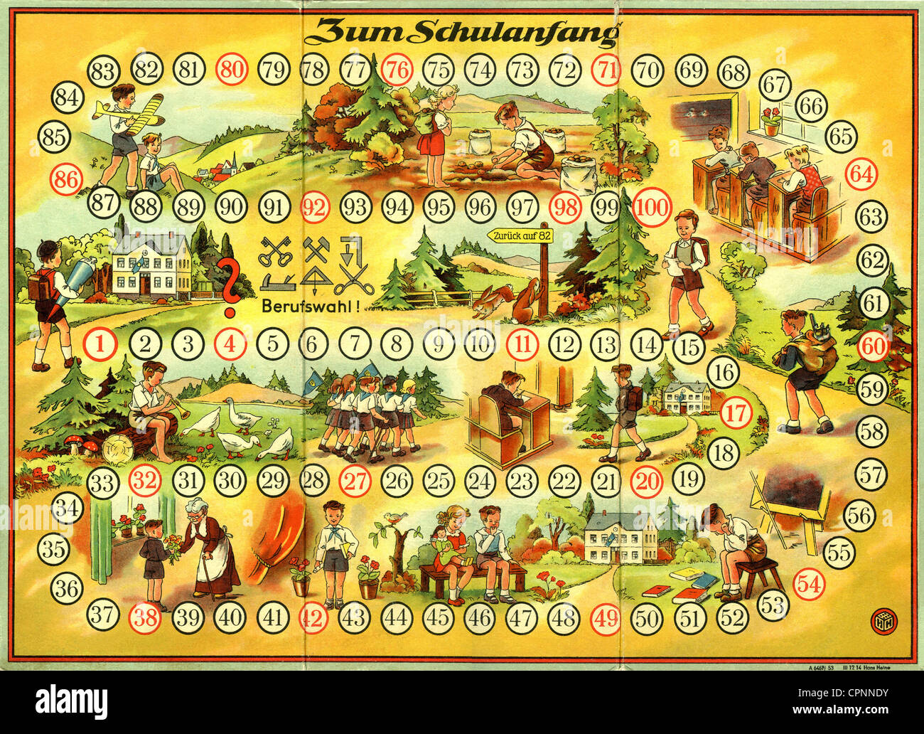 Spiel, Gesellschaftsspiel, 'Zum Schulanfang', Spielbrett, Szenen Aus Dem  Leben Eines Schülers, Neuformulierung Eines Älteren Spiels Aus Den 1930Er  Jahren, Ostdeutschland, 1953, Zusatzrechte-Clearences-Nicht Vorhanden  Stockfotografie - Alamy