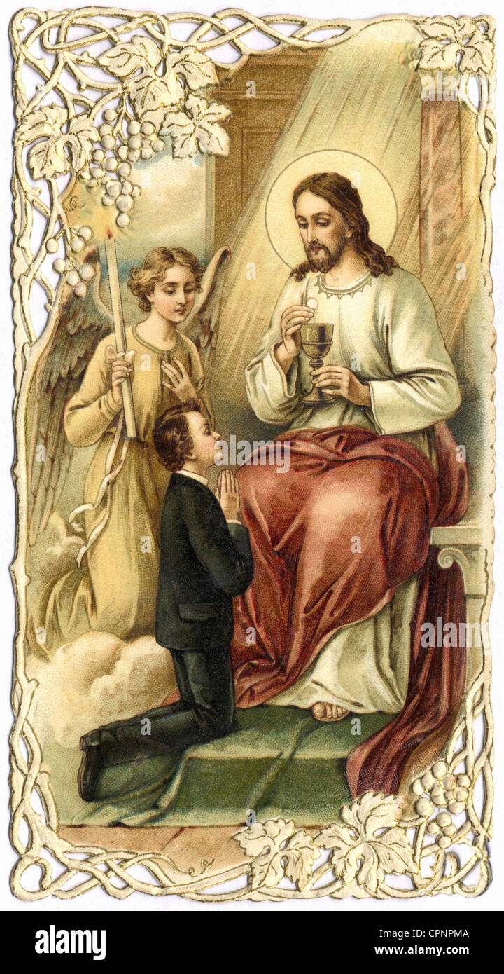 Religion, Christentum, Kommunion, Andenken an die Erste Heilige Kommunion, Jesus Christus, mit ...