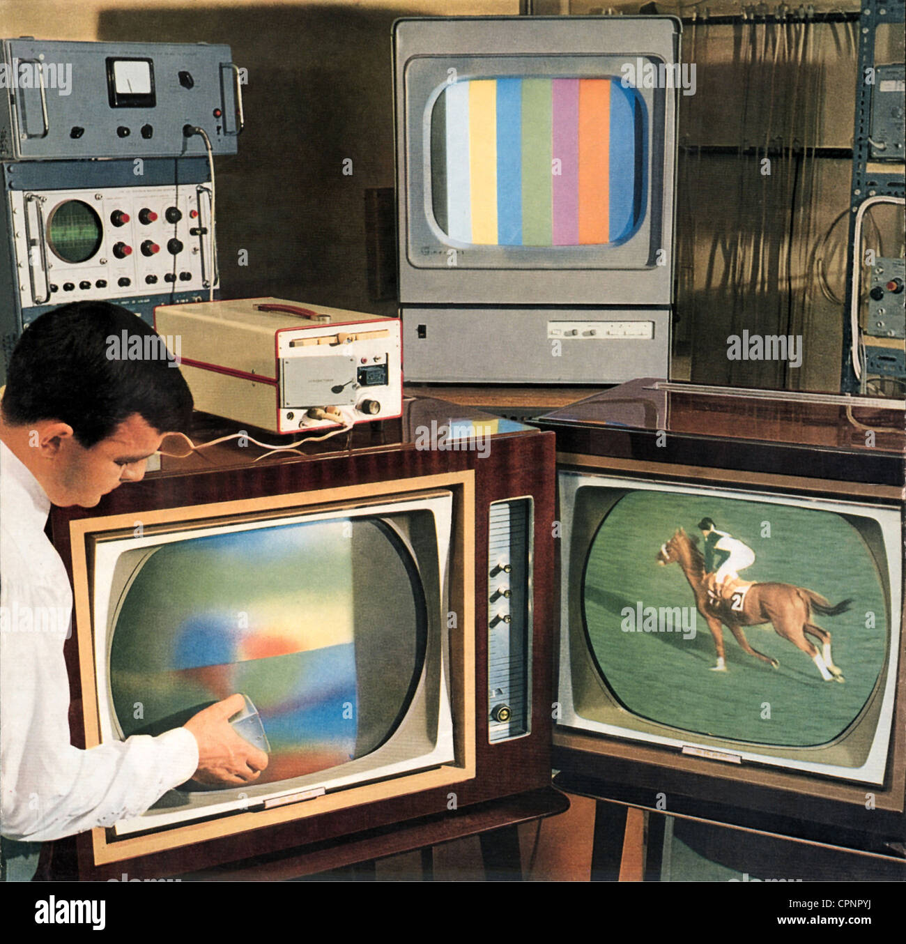 Rundfunk, Fernsehen, Werbebroschüre, Farbfernsehsystem, SECAM, Frankreich, um 1965, zusätzliche-Rechte-Clearences-nicht verfügbar Stockfoto