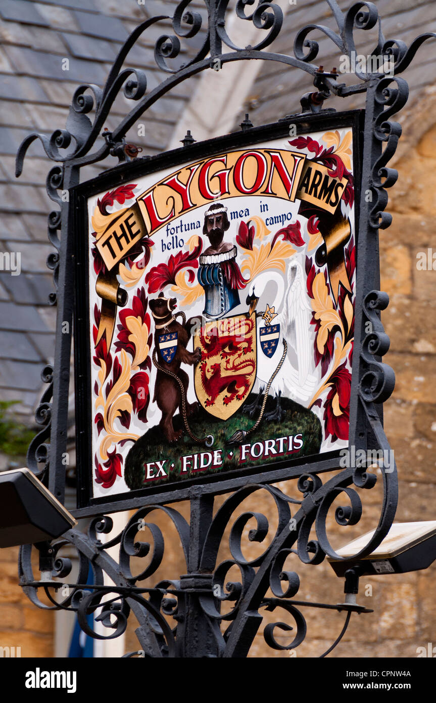 Die Lygon Arms Inn Zeichen, Broadway, Worcestershire, Cotswolds, UK Stockfoto