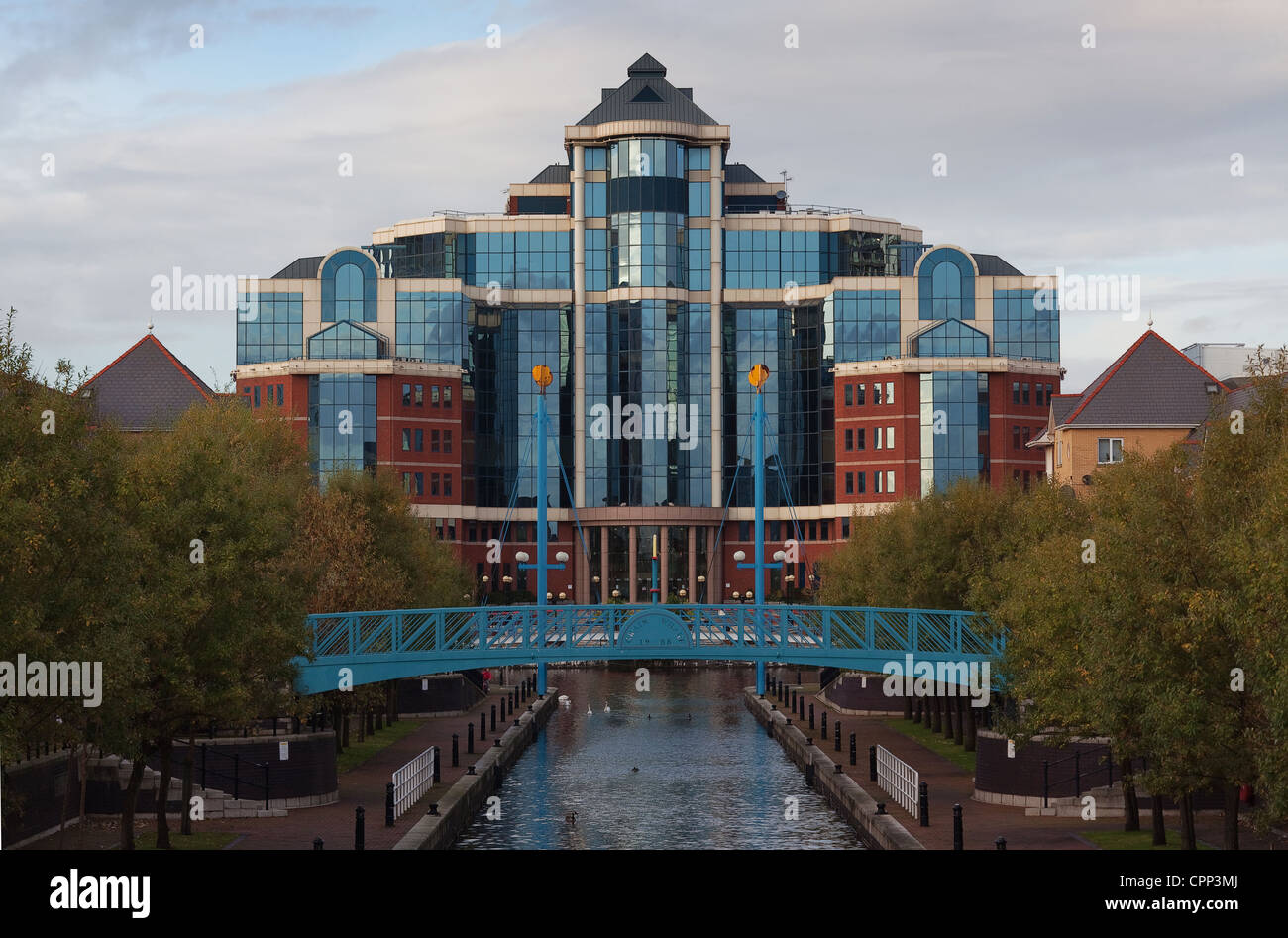 Salford Quays Victoria Harbour Gebäude vom Seefahrer-Kanal Stockfoto