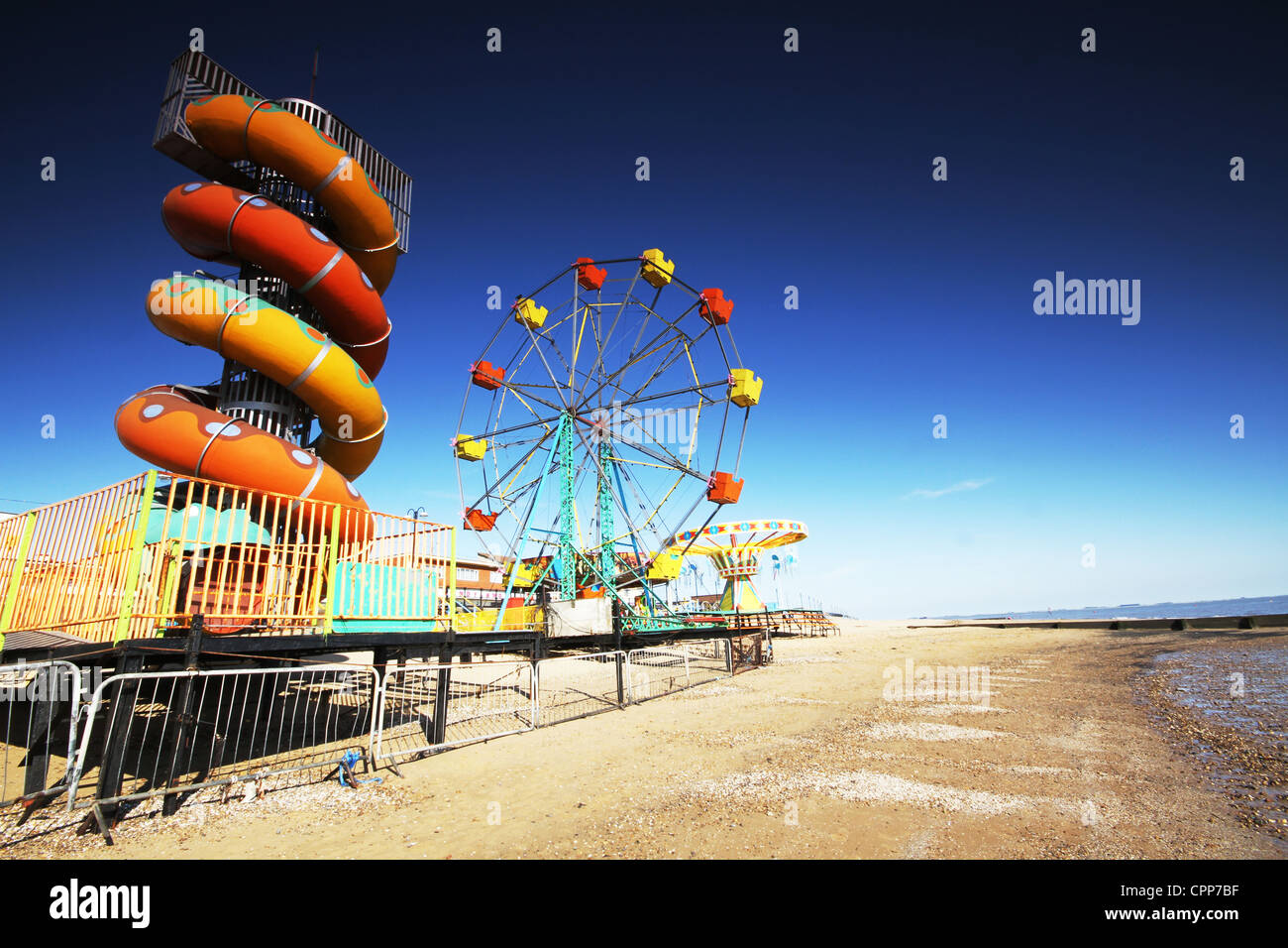 Traditionelle englische Strandszene Resort Stockfoto