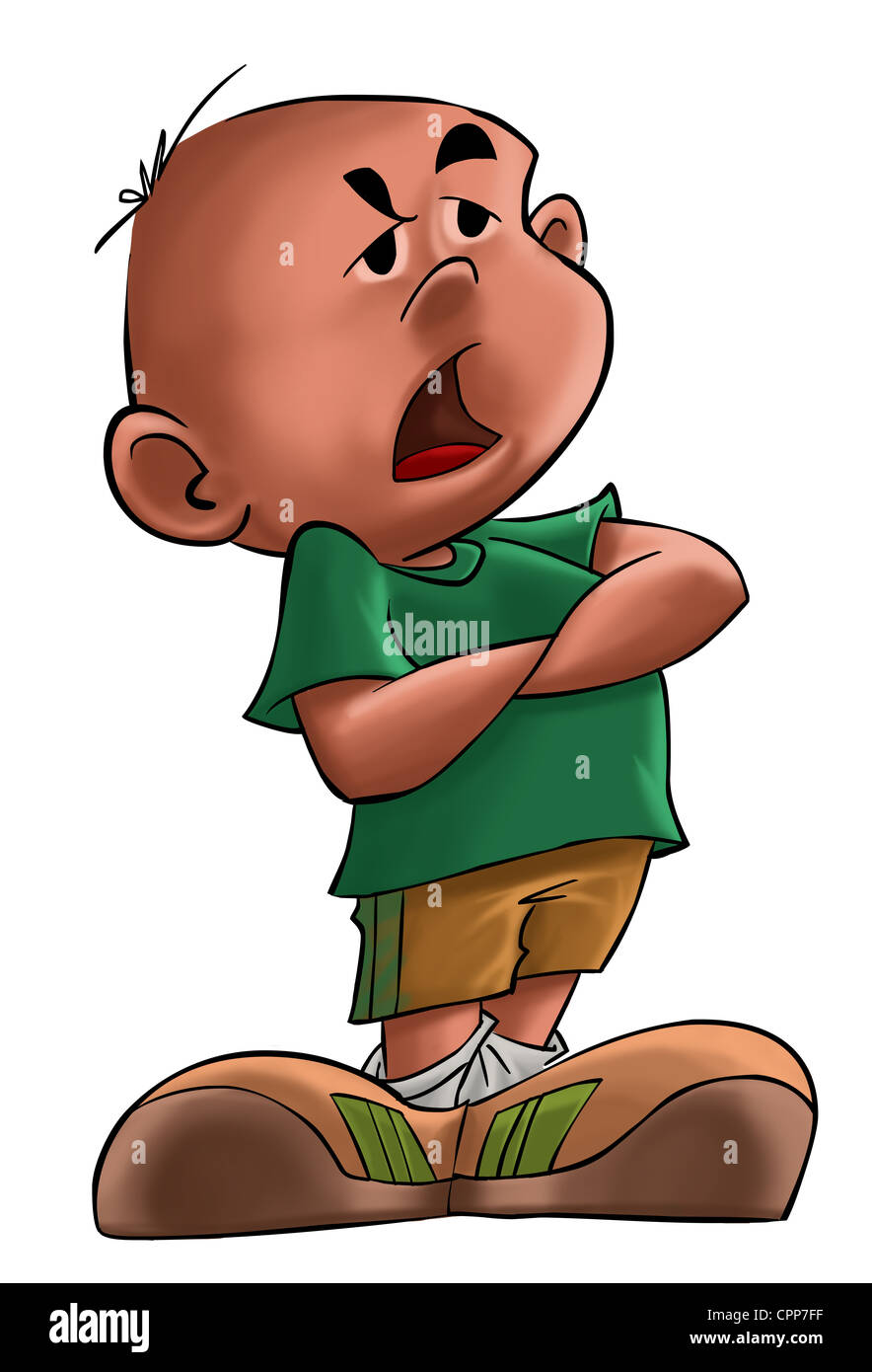 Verärgert junge mit einem grünen T-shirt stehen Stockfoto