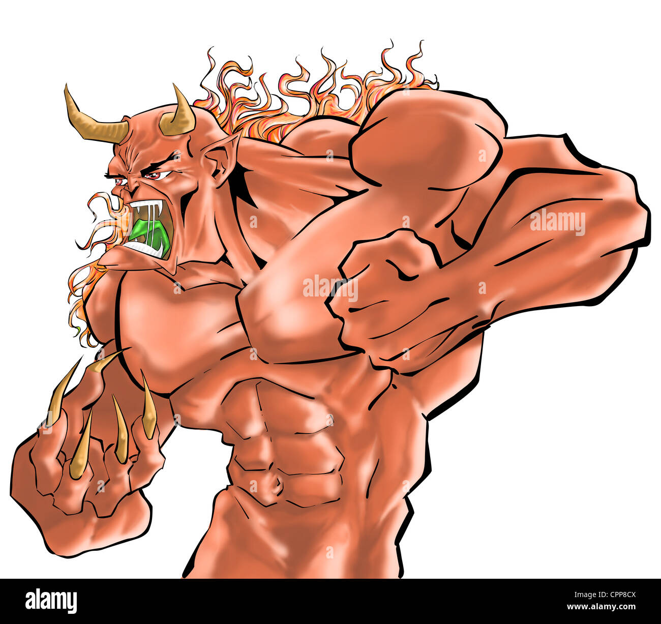 Dämon-Kämpfer mit grünen tong Stockfoto