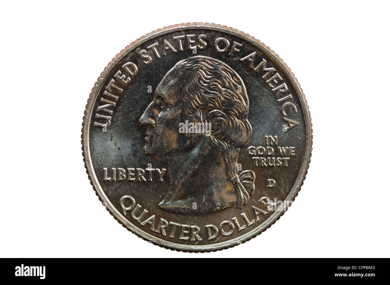 USA-Washington-Viertel Köpfe Münze isoliert auf weiss Stockfoto