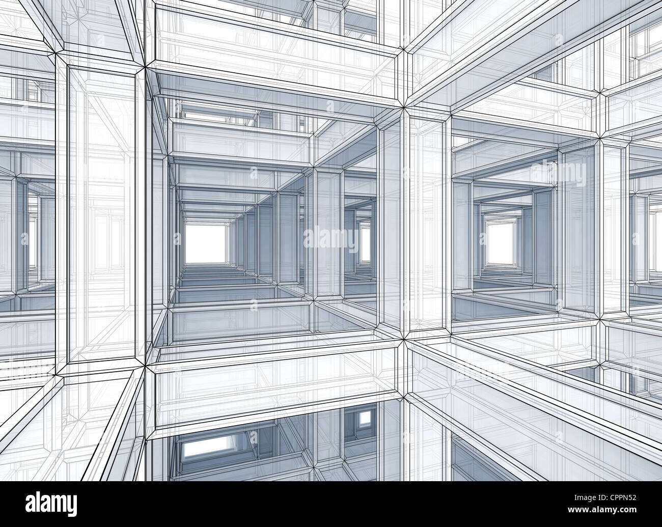 Abstrakt Architektur Perspektive getönten Hintergrund Umriss. Innenraum einer modernen verspannter Konstruktion Stockfoto