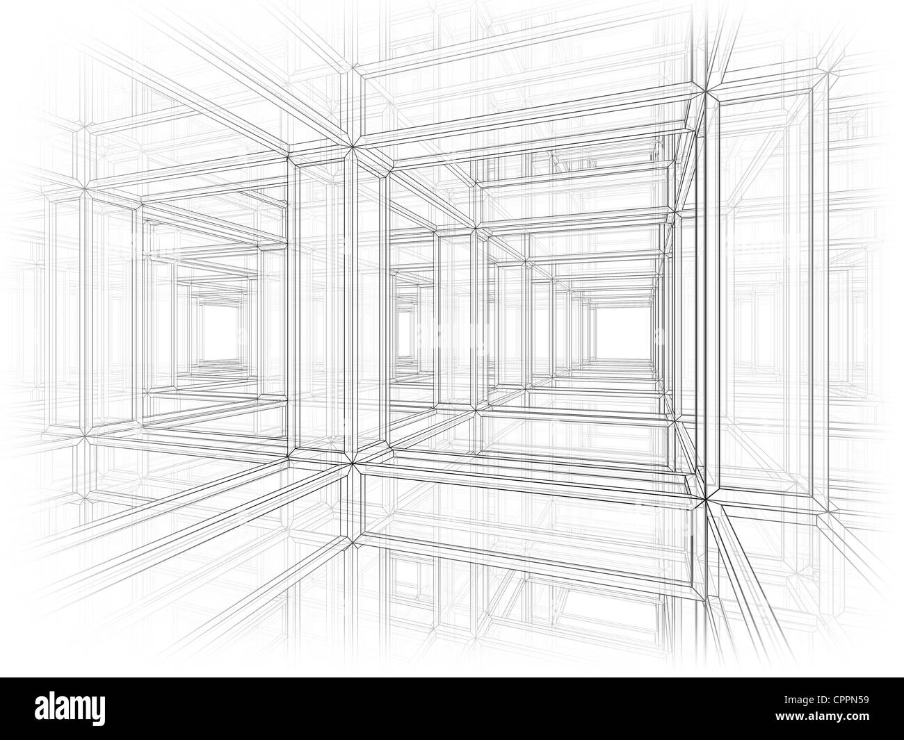 Abstrakt Architektur Perspektive Umriss Hintergrund. Innenraum einer modernen verspannter Konstruktion Stockfoto