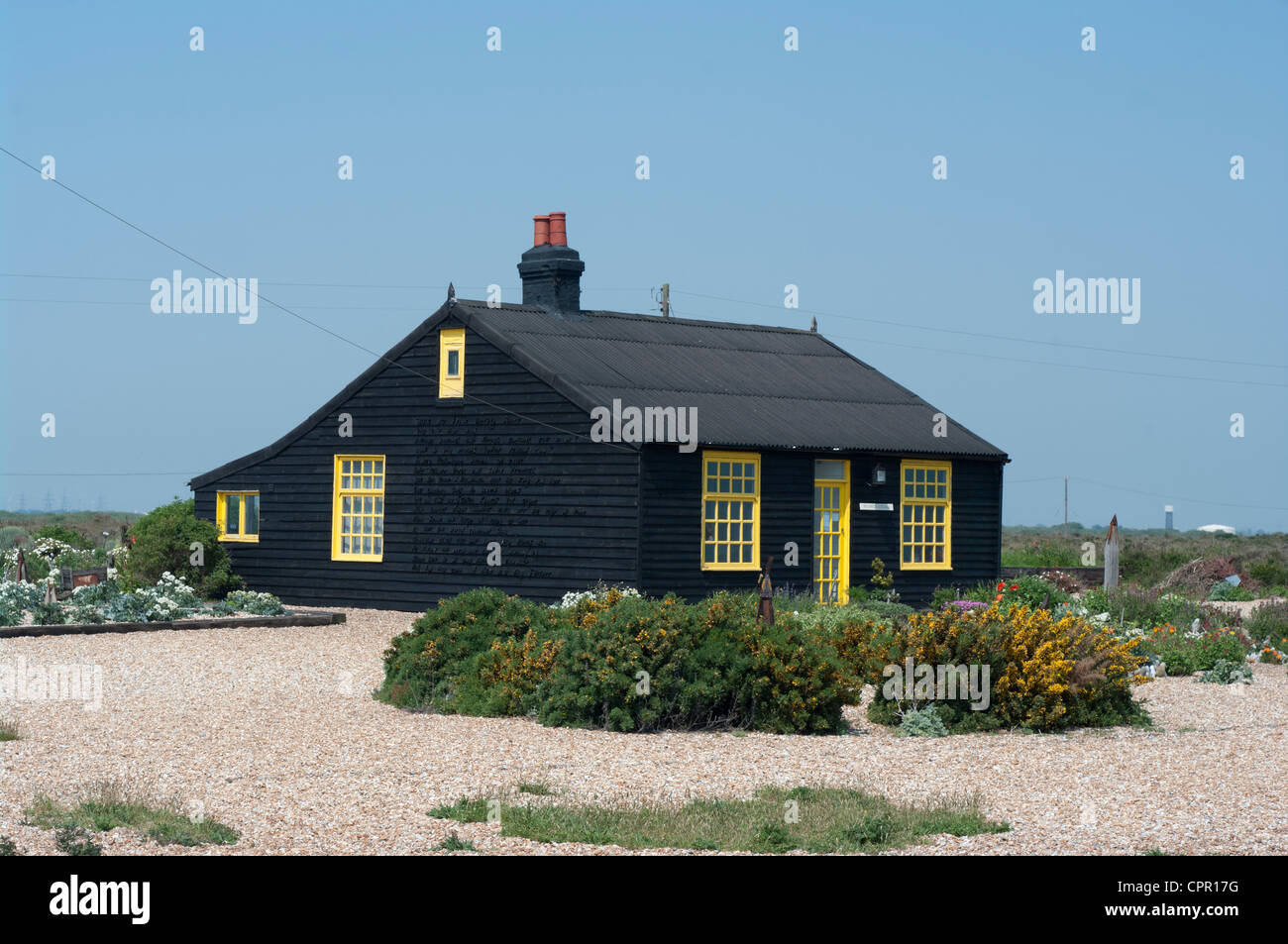 Prospect Cottage Dungeness Strand Kent Uk freistehende Ferienhäuser Häuser Chalets Bauten Hütten Bungalows Stockfoto