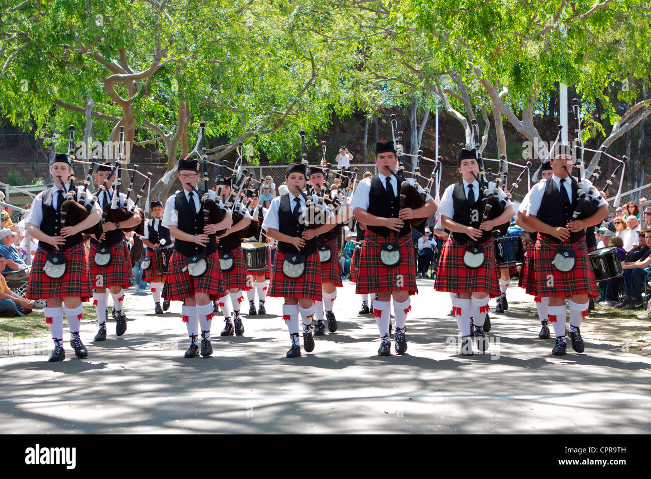 Pipers marschieren an der Amerikanischen schottisches Festival Costa Mesa, Kalifornien, USA Stockfoto