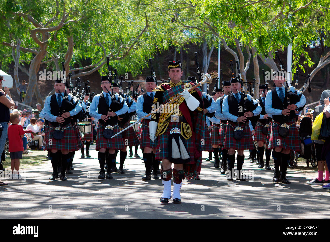 Pipers marschieren an der Amerikanischen schottisches Festival Costa Mesa, Kalifornien, USA Stockfoto