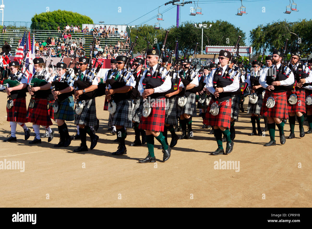 Pipers marschieren an der Amerikanischen schottisches Festival Costa Mesa, Kalifornien, USA Stockfoto