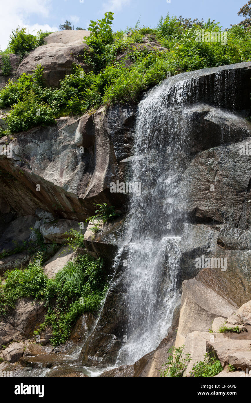 Wasser fällt in den japanischen Garten in Maymont Anwesen in Richmond, Virginia Stockfoto