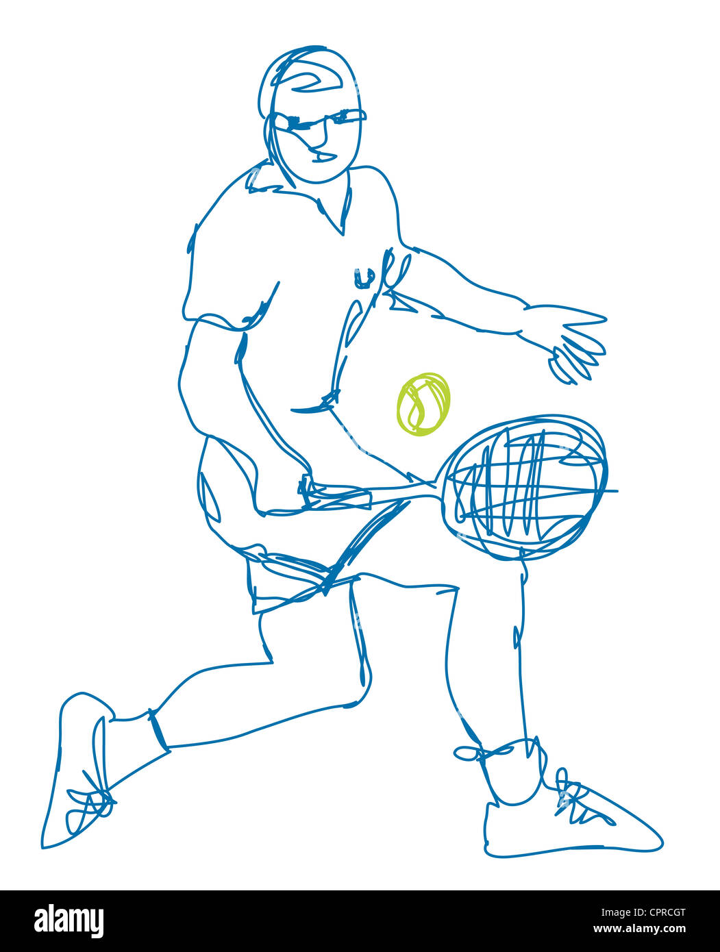 Tennisspieler mit seiner Rückhand. Stockfoto