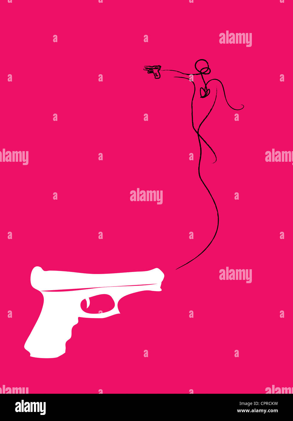 Gefährliche Frau mit einer Pistole, ein Gewehr aus. Kriminalität. Stockfoto