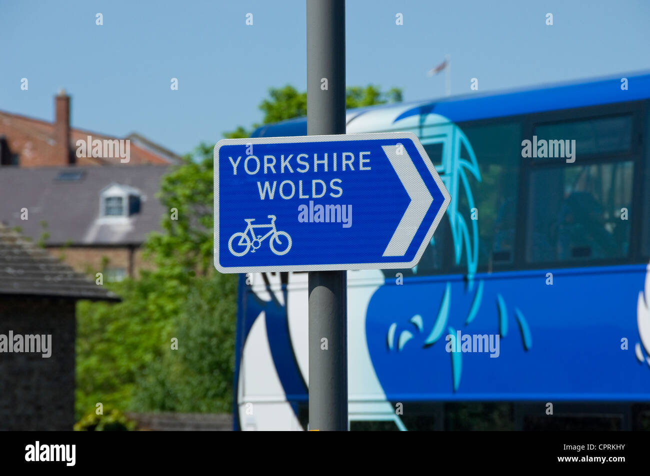 Nahaufnahme von Yorkshire Wolds Radweg Schild Fahrrad Fahrrad Malton North Yorkshire England Großbritannien GB Groß Großbritannien Stockfoto