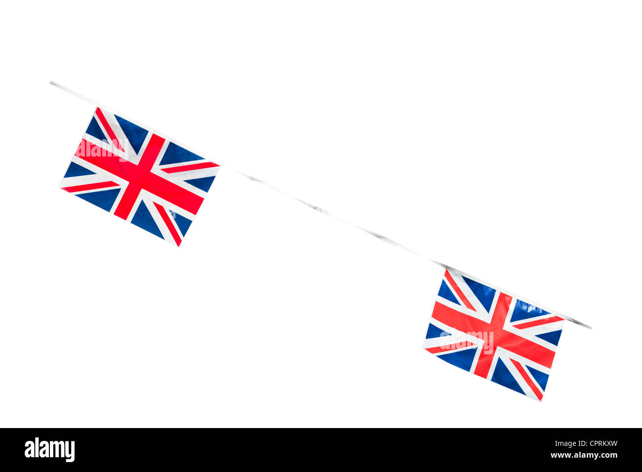 Union Jack Bunting auf weißem Hintergrund Union Jack Flag Bunting uk Stockfoto