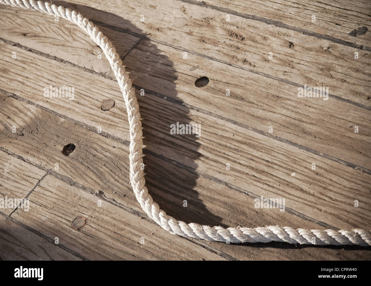 Marine Seil auf dem Holzdeck Stockfoto