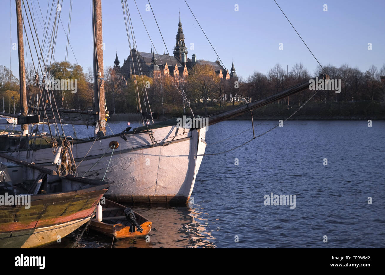 Alten Yacht vor Anker in Stockholm, Schweden Stockfoto