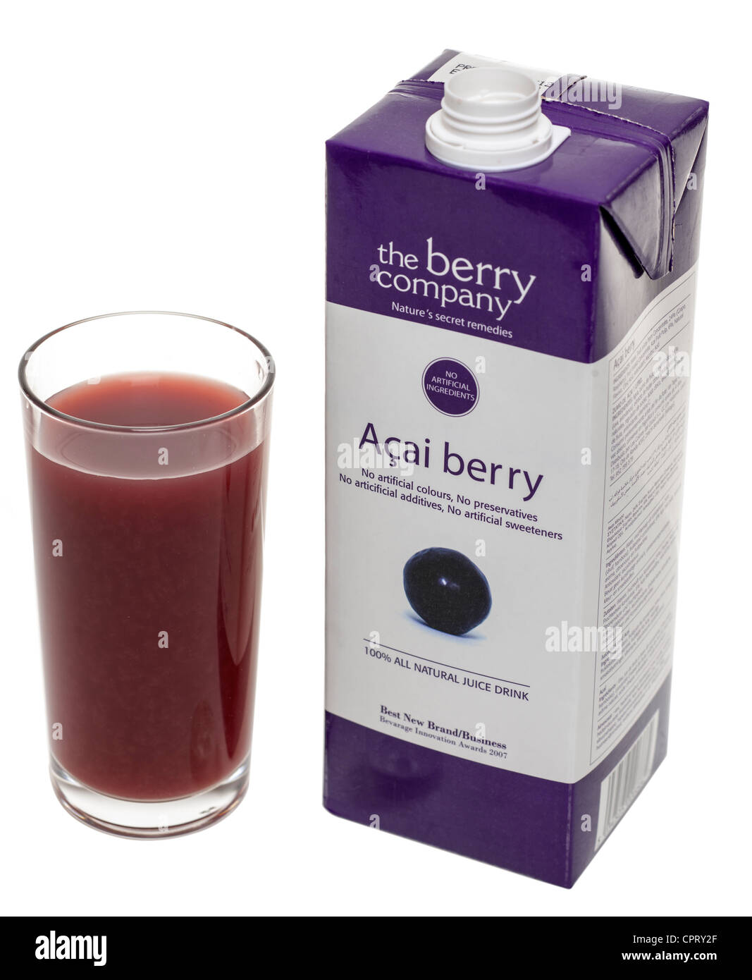 Karton mit Acai Berry Frucht trinken Stockfoto