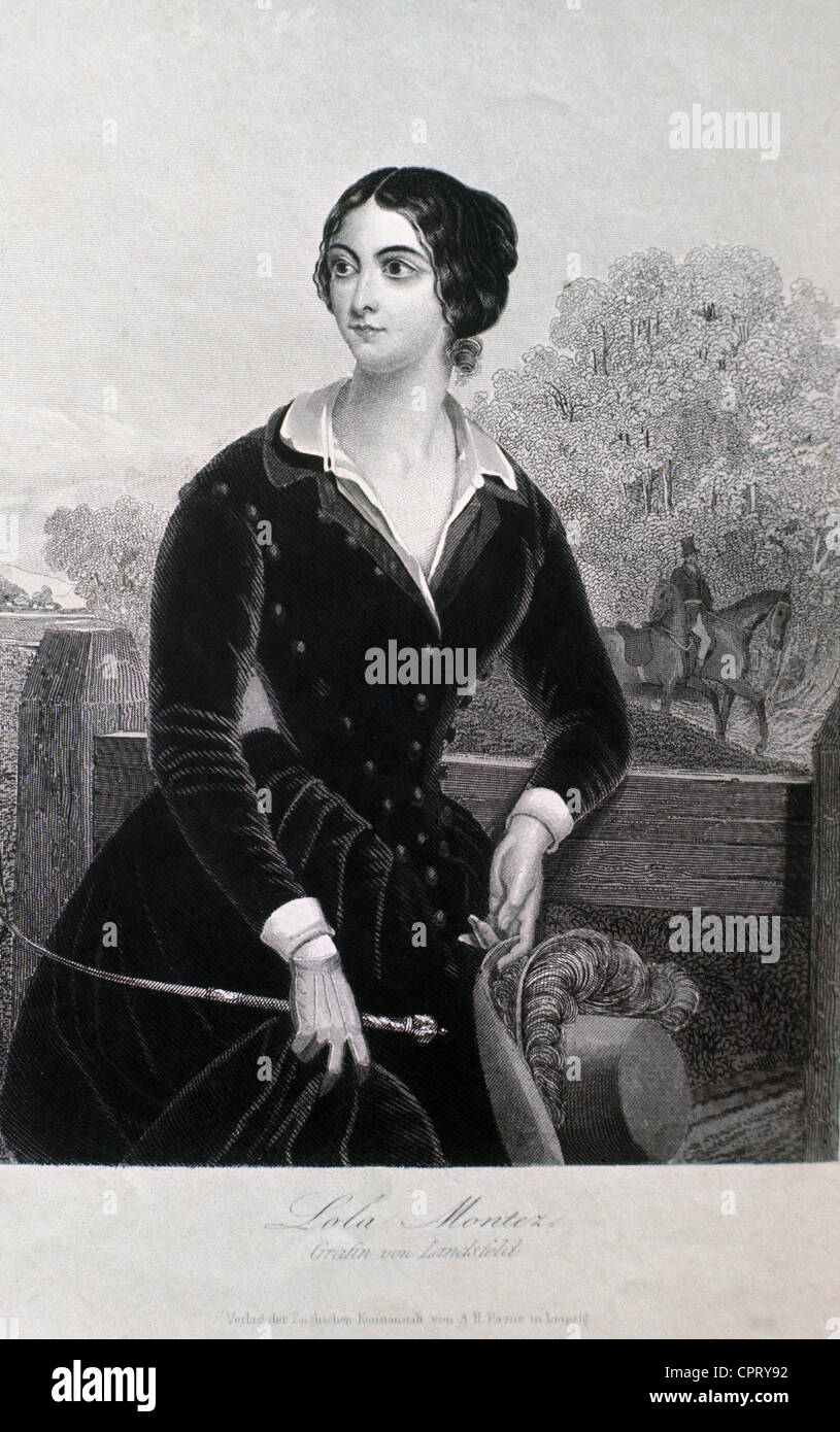 Montez, Lola, 17.2.181 - 17.1.1861, irischer Tänzer, halbe Länge, lithograph, 1847, Stockfoto