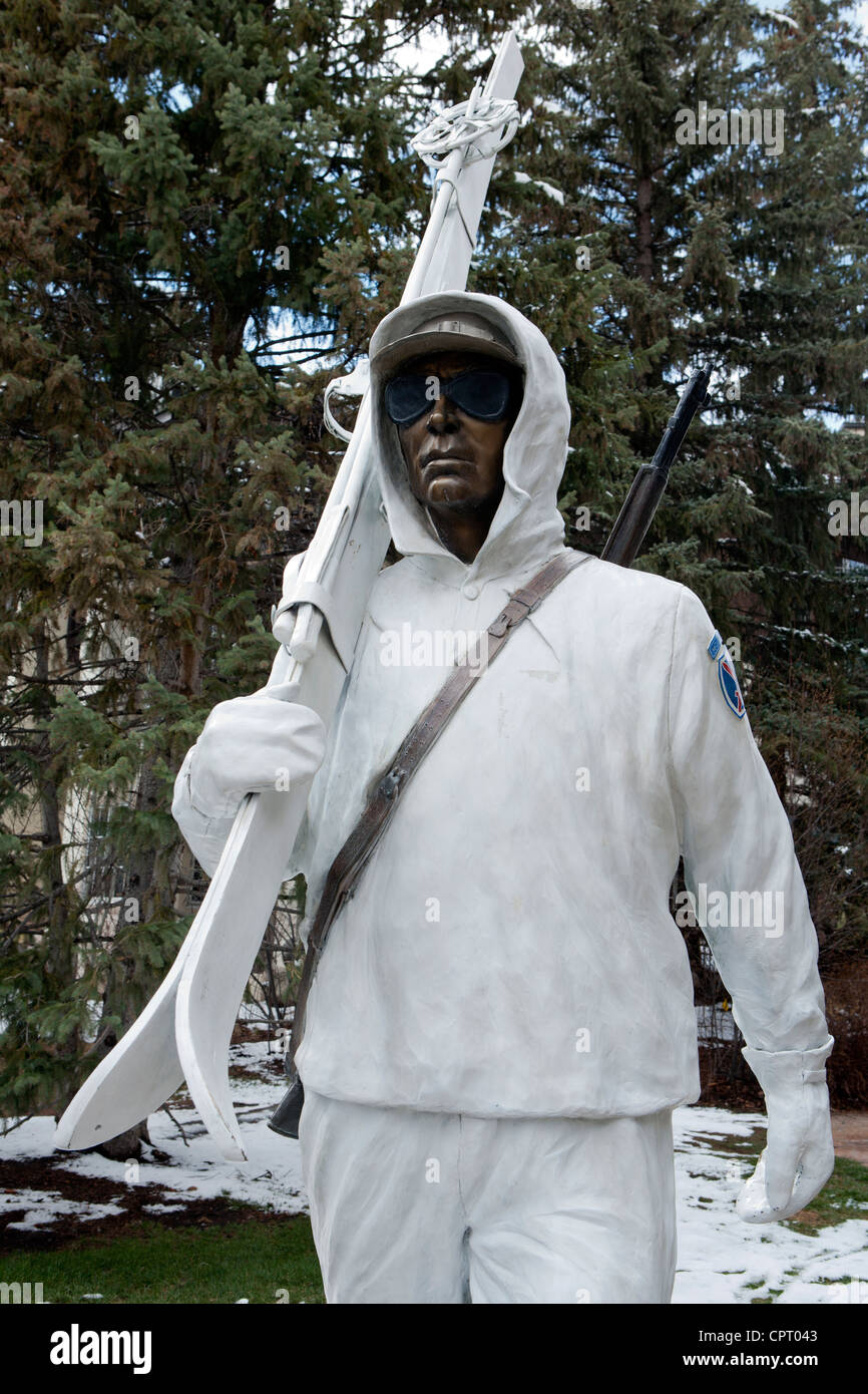 10. Mountain Division Soldat Statue - Vail Village - Vail, Colorado USA Stockfoto