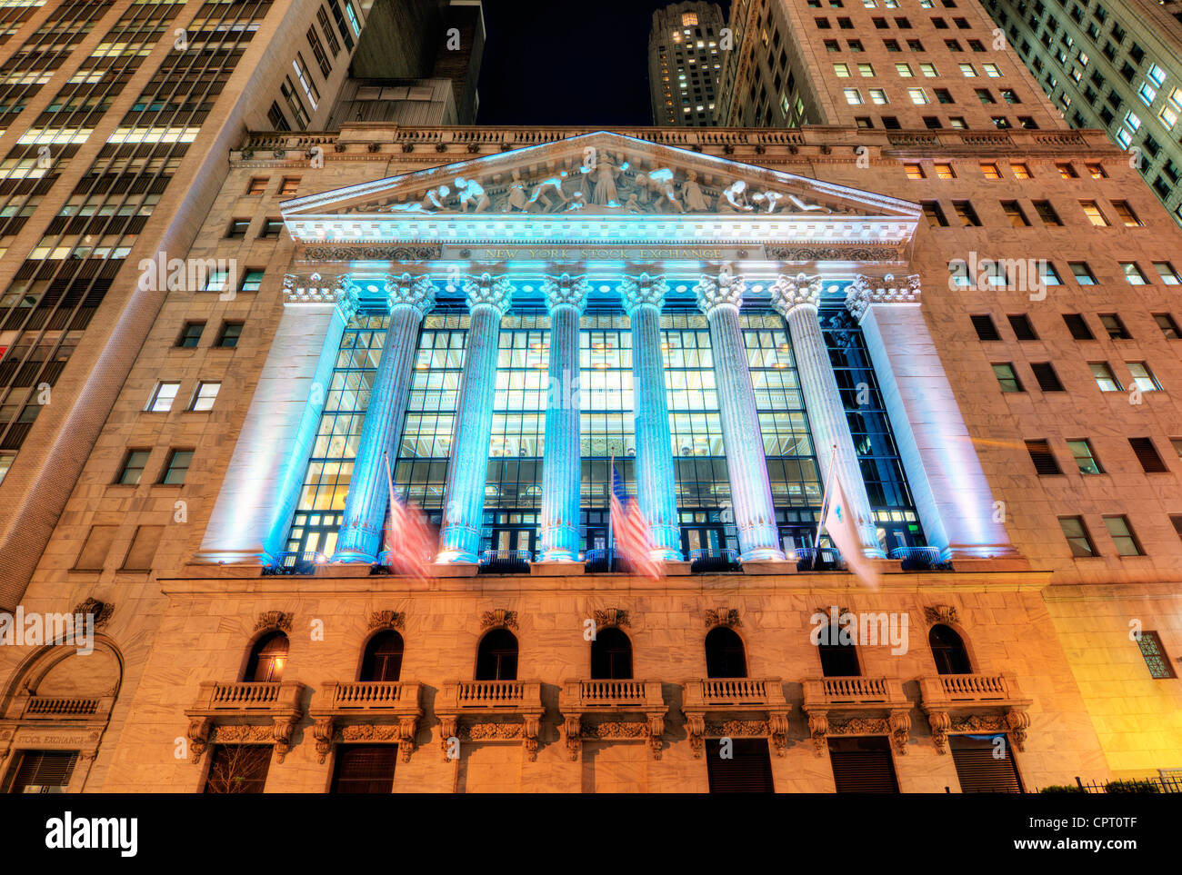 New York Börsegebäude an der Wall Street in New York City. Stockfoto