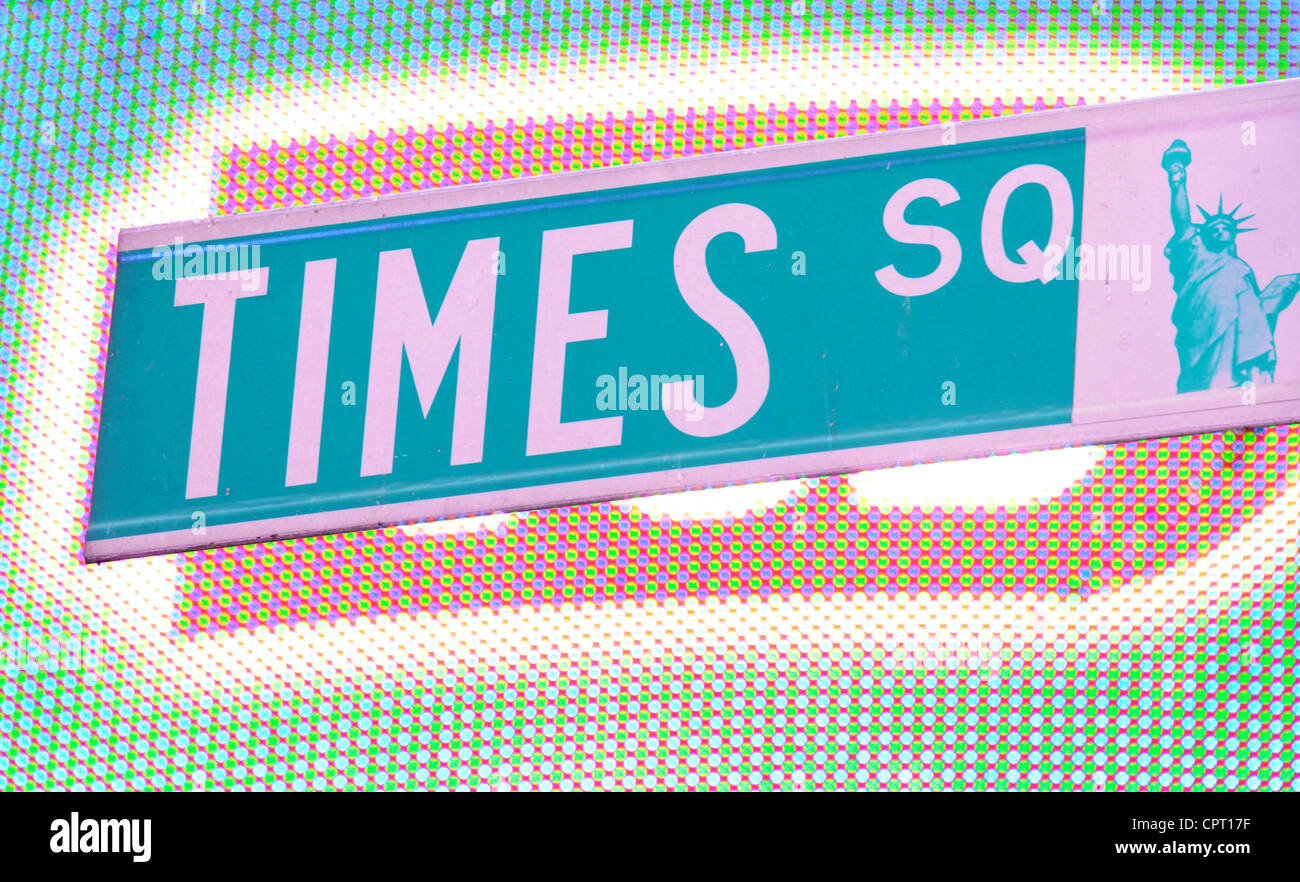 Times Square Straßenschild in New York City. Stockfoto