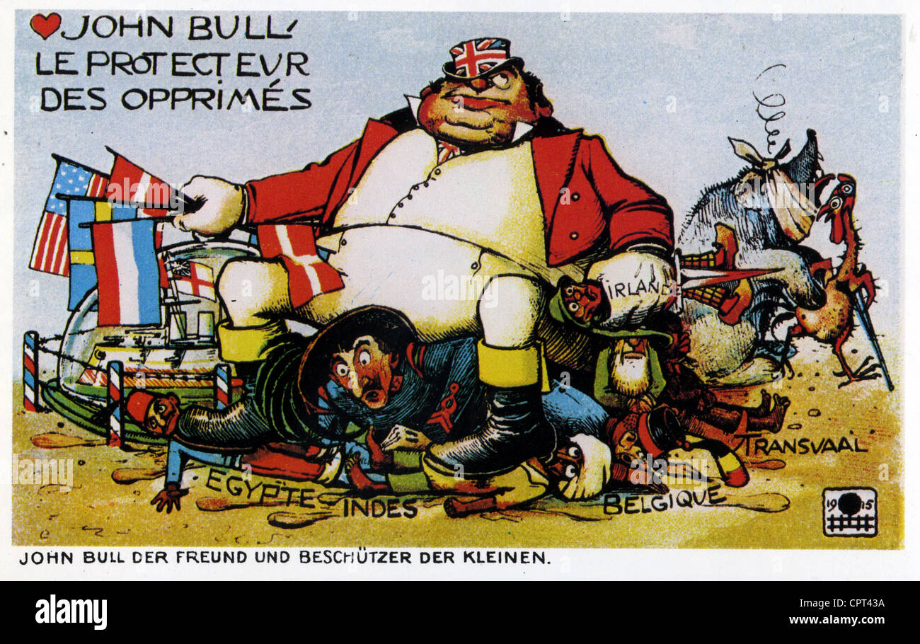 JOHN BULL "Beschützer der Unterdrückten" 1915 Französisch satirische cartoon Stockfoto