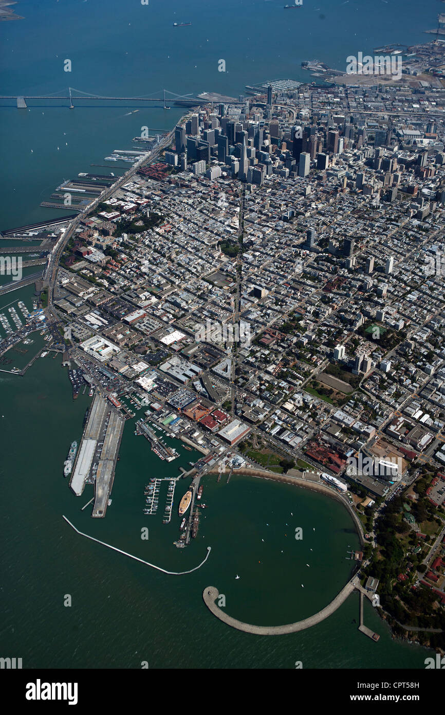 Luftaufnahme Aquatic Park Fishermans Wharf Columbus Avenue San Francisco Kalifornien Stockfoto