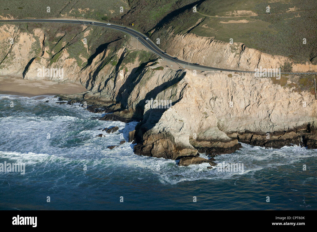 Luftaufnahme Highway One Pazifik Küste San Mateo Grafschaft, Kalifornien Stockfoto