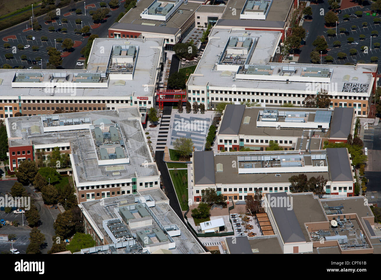 Luftaufnahme Facebook Hauptquartier, Menlo Park, Kalifornien Stockfoto