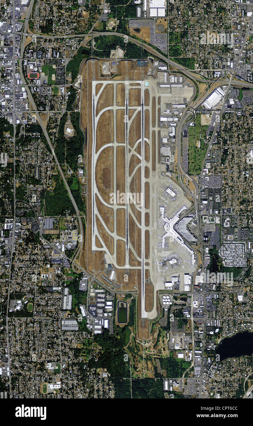 Luftbild-Karte von Seattle Tacoma International Flughafen Sea-Tac Meer Stockfoto