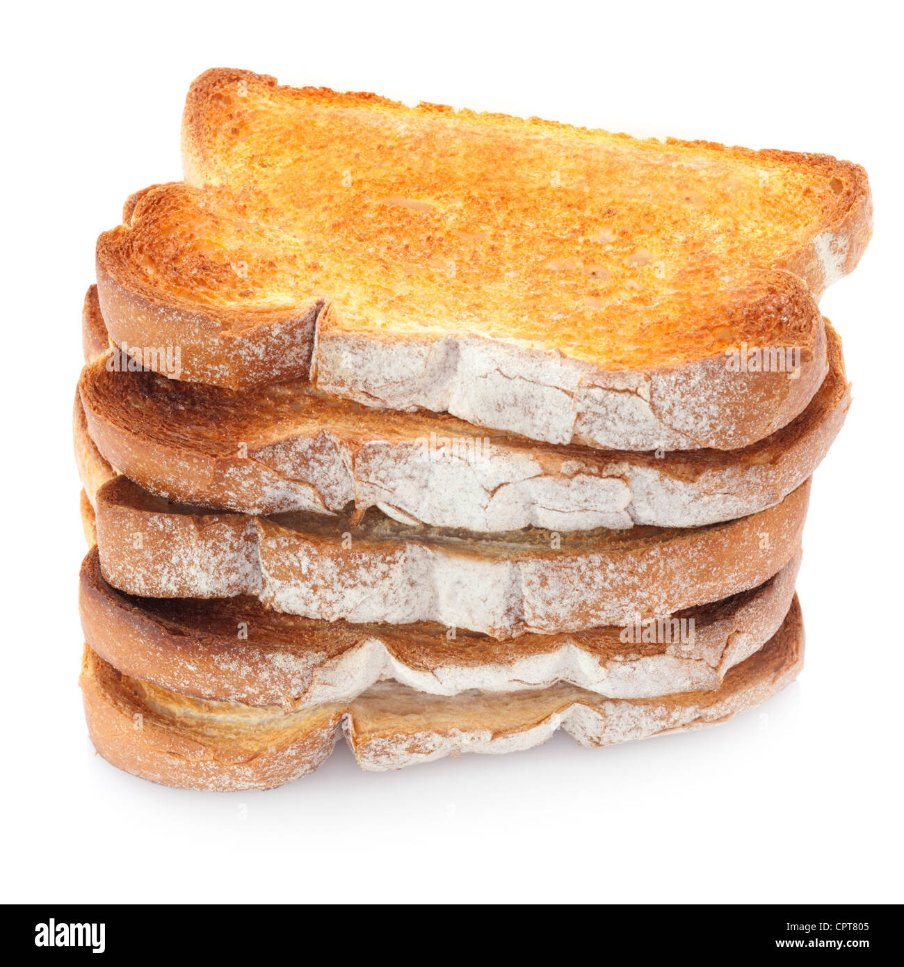Fünf Scheiben Toast in einem Stapel. Stockfoto