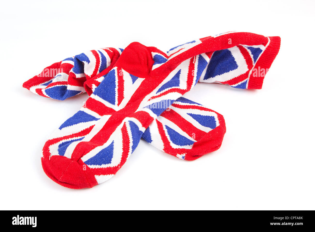 Union Jack Socken auf weiß Stockfoto