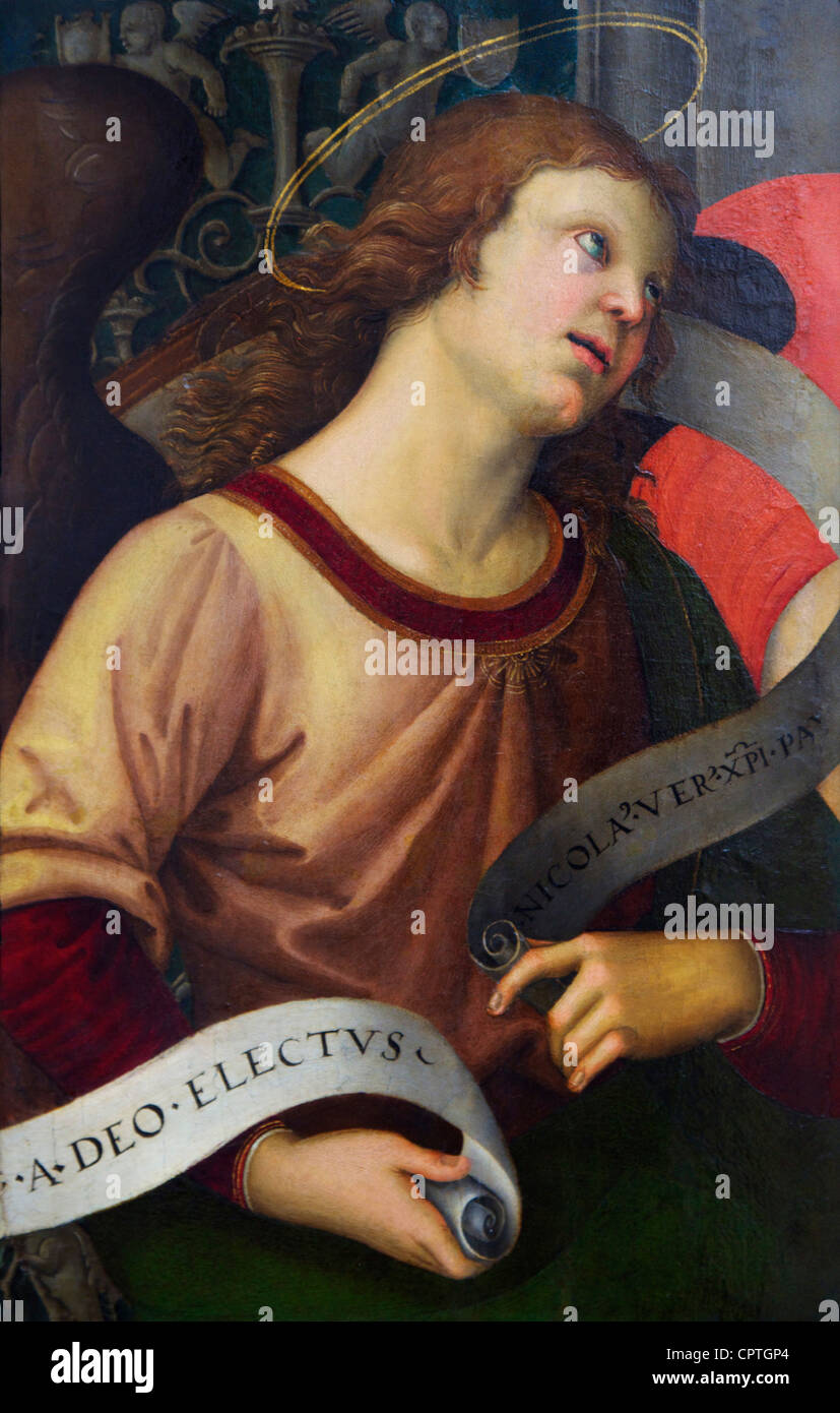 Engel hält eine Banner von Raphael, 1501, Musee du Louvre-Museum, Paris, Frankreich, Europa, EU Stockfoto