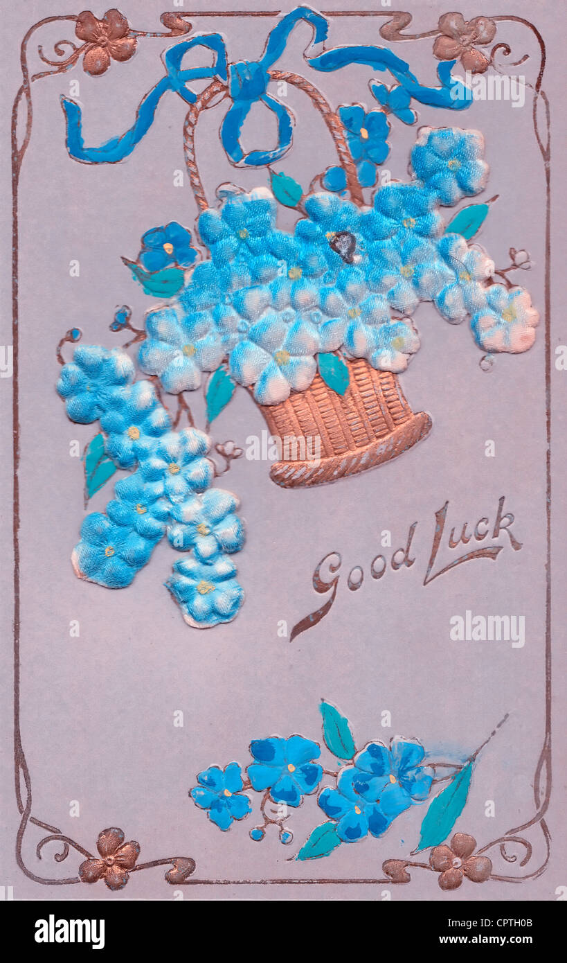Viel Glück - Vintage-Karte mit Blumen Stockfoto