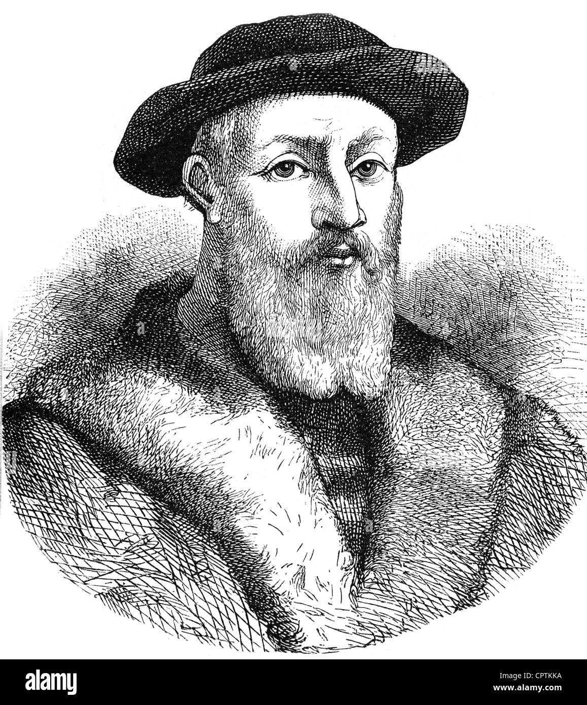 Magellaan, Ferdinand (Magalhaes, Fernao de), 1480 - 27.4.1521, portugiesischer Seefahrer und Entdecker, Porträt, Holzgravur, 19. Jahrhundert, Stockfoto