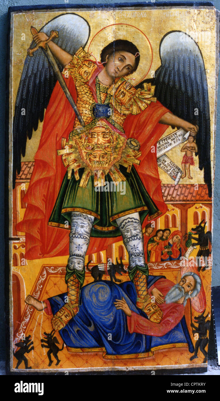 Michael, Erzengel des Christentums, spätmittelalterliche Malerei, Bulgarien, Farbkopie, Stockfoto Michael, Erzengel des Christentums, spätmittelalterliche Malerei, Bulgarien, Farbkopie, Stockfoto