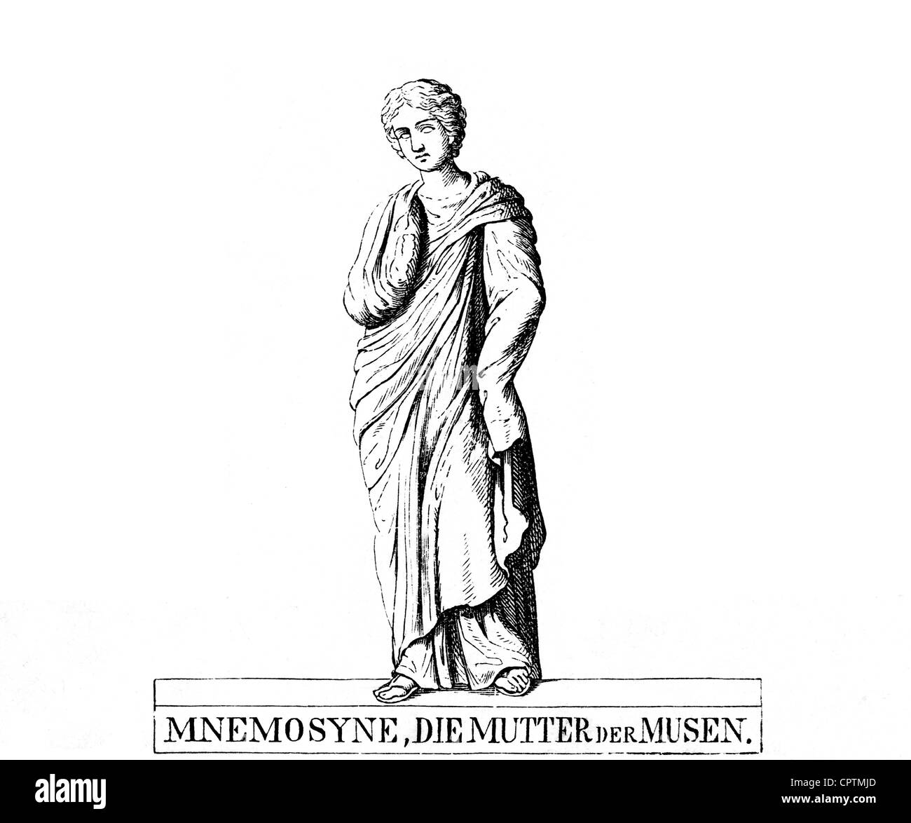 Musen, Schützlinge der schönen Künste in der griechischen Mythologie, Mnemosyne, Mutter der Musen, Holzgravur, 19. Jahrhundert, Stockfoto