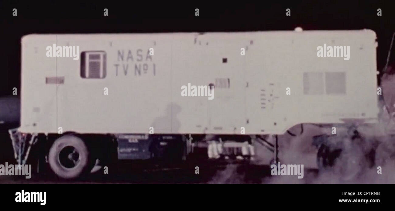 NASA TV Trailer mit Astronaut Alan Shepard, der Startplatz für seine Mission Mercury-Redstone 3 1961 Stockfoto