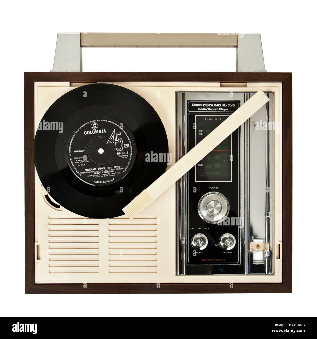 Jahrgang 1960 PrinzSound (Dixons) RP720 tragbaren Plattenspieler mit integriertem radio Stockfoto