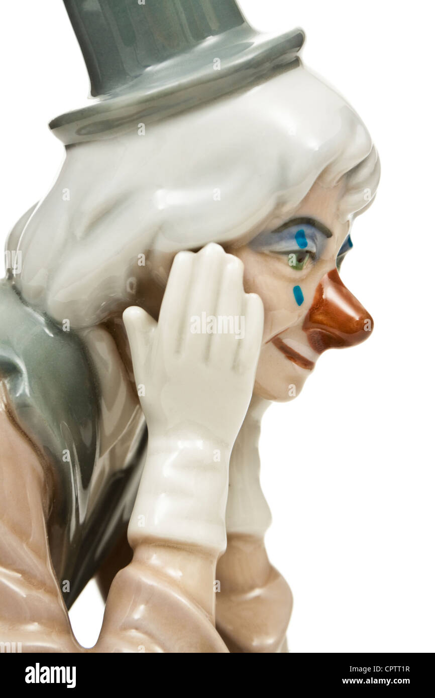 "Traurige Clown" Porzellanfigur von Casades Porcelanas SA von Spanien Stockfoto