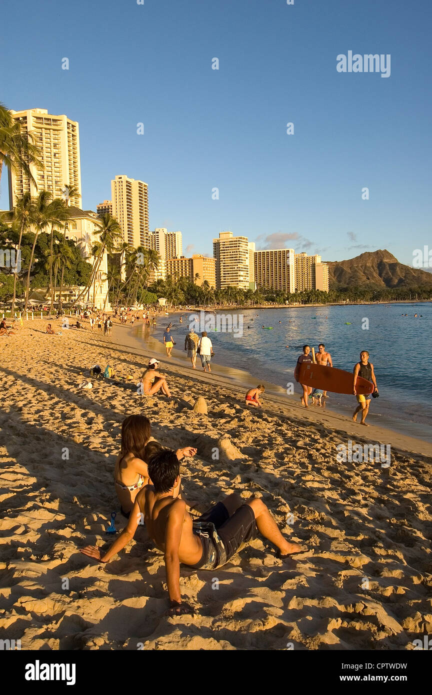 Elk284-1518v Hawaii, Oahu, Waikiki Beach Stockfoto