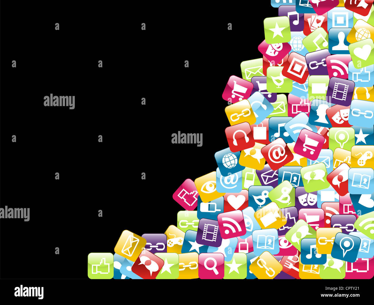 Smartphone-app-Icon set über schwarzem Hintergrund isoliert. Vektor-Datei geschichtet für einfache Handhabung und Anpassung. Stockfoto