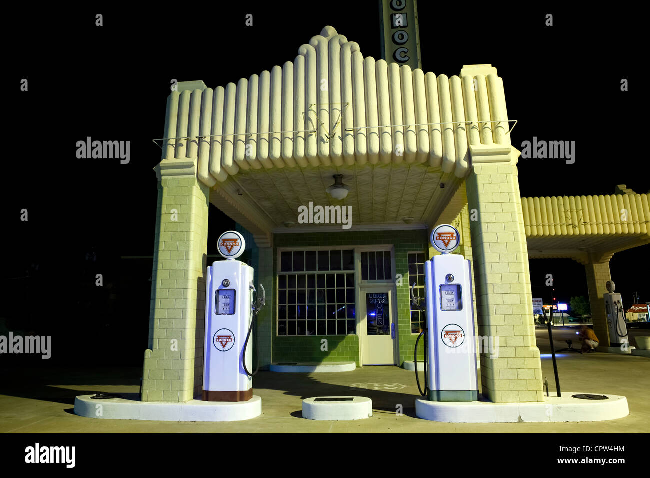 Verlassenen alten Retro-Tankstelle Pumpen, route 66, West-Texas, USA Stockfoto