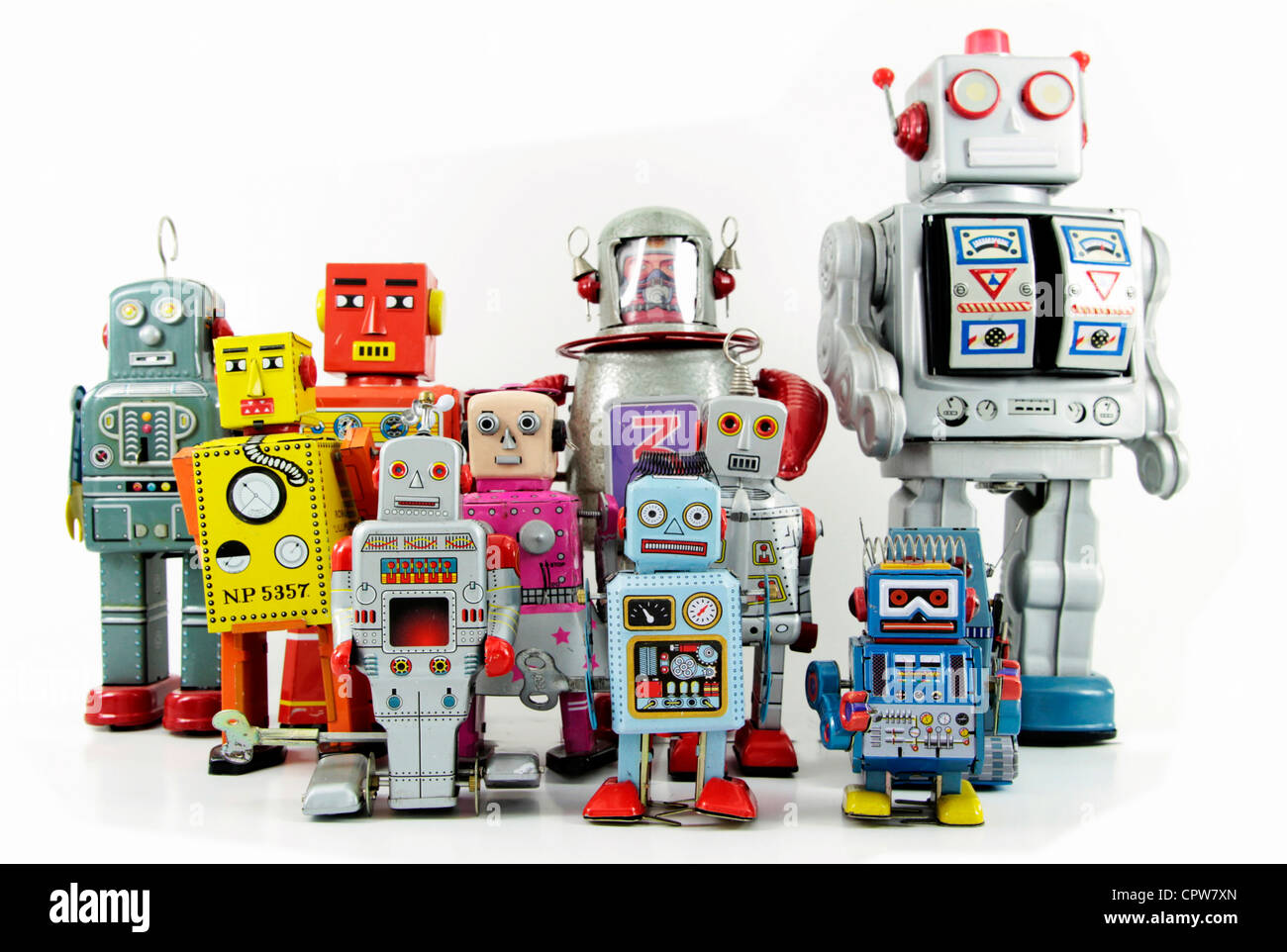 Retro-Roboter-Spielzeug-Gruppe Stockfoto